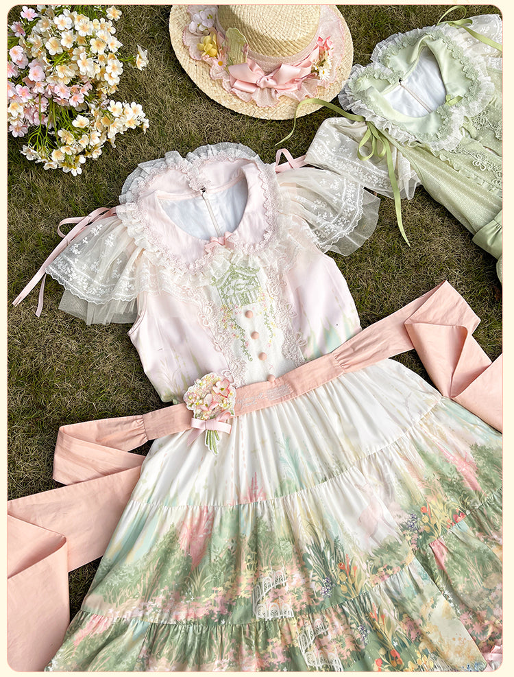 【受注予約~4/11】Fragrant Grass ワンピース・ジャンパースカート(ショート丈)【花与珍珠匣】