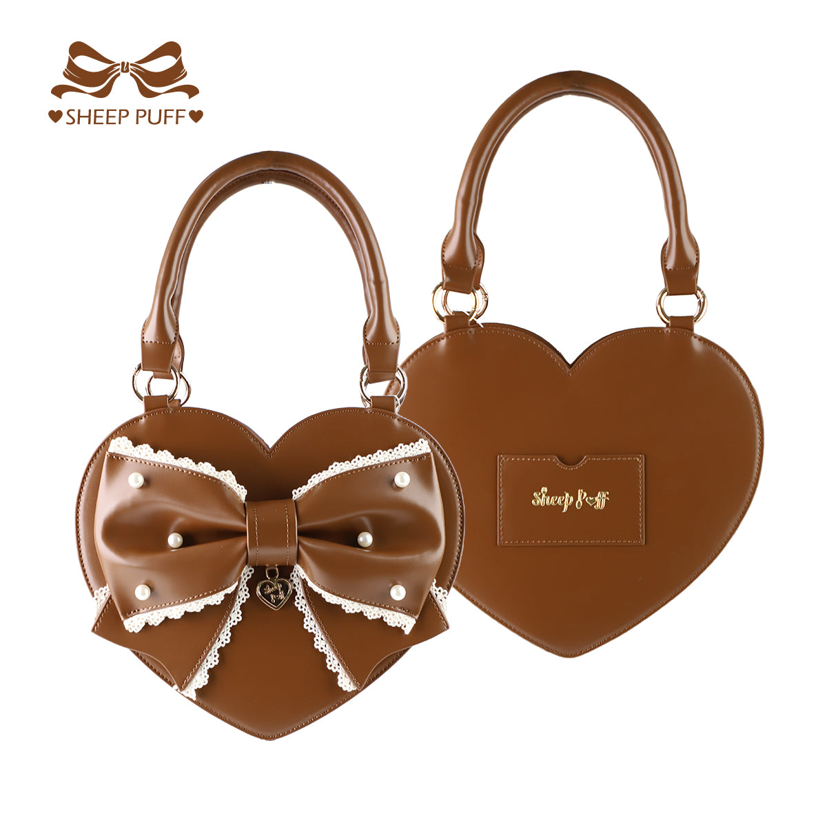 【受注予約~1/4】リボンハート ハンドバッグ(サックス・ミント・ブラウン)【Sheep Puff】