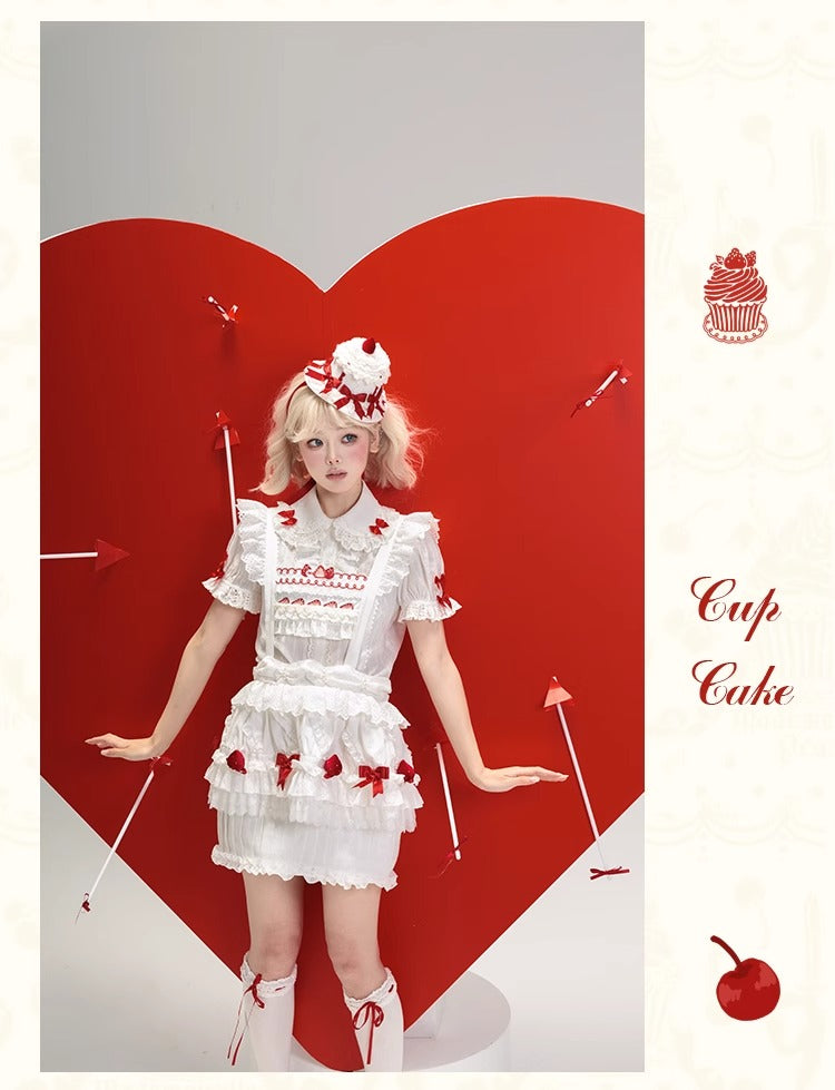 【受注予約~7/3】CupCakes ブラウス(ホワイト×レッド)【花与珍珠匣】