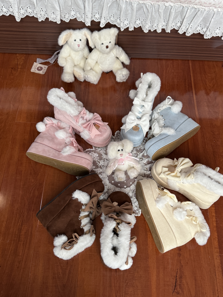 ふわふわファー 編み上げショートブーツ【Aimee】