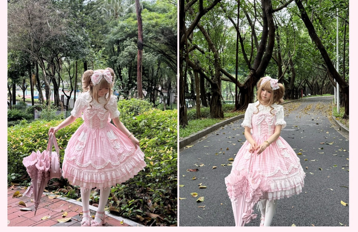 【受注予約~8/17】ウサギのパン屋さん ジャンパースカート(ギンガムチェック)【天线猫】