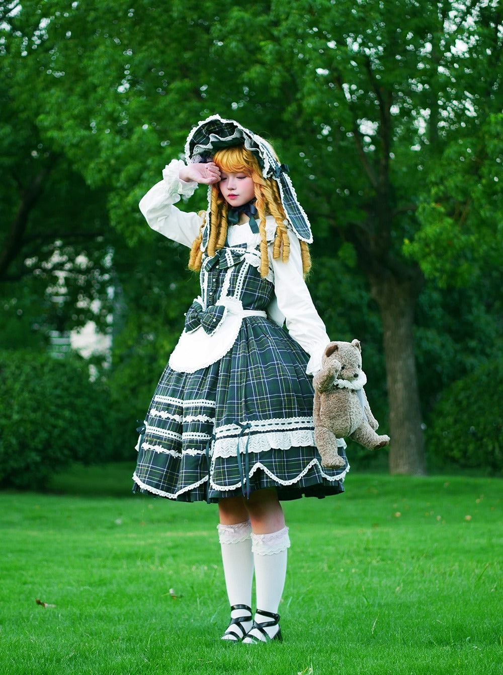 【受注予約~10/16】Ancient Petal Cake ワンピース・ジャンパースカート(チェックver.)【Miss Point】