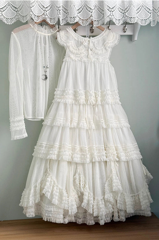 【受注予約~4/16】ドットチュールティアードジャンパースカート(120cm)【暖屿洋装】