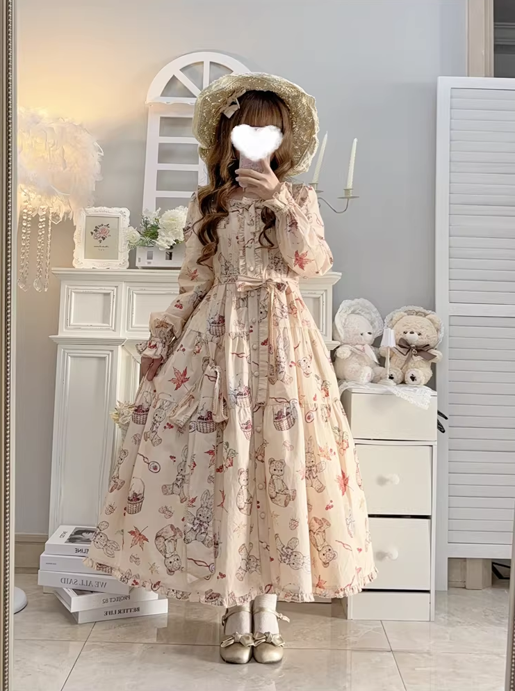 【受注予約~3/30】Autumn Rabbit and Bear ジャンパースカート【Spring Flower Language】
