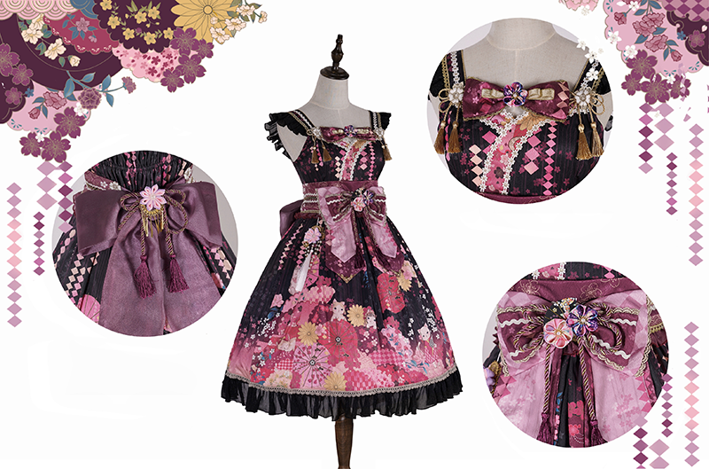 【取り寄せ】"桜吹雪と花見猫"ジャンパースカート+羽織セット【THE FIELD CATS】