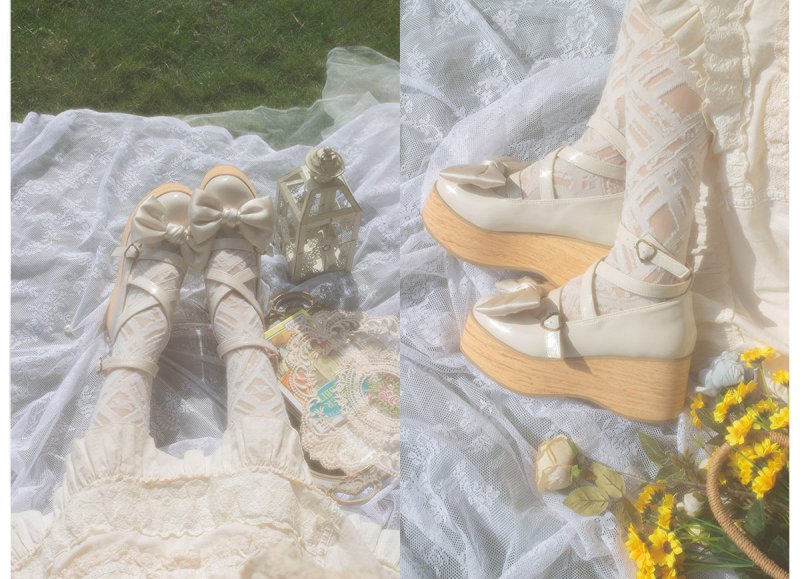 【受注予約~8/15】Sponge Cake Bubbles リボン木底シューズ【MODO】