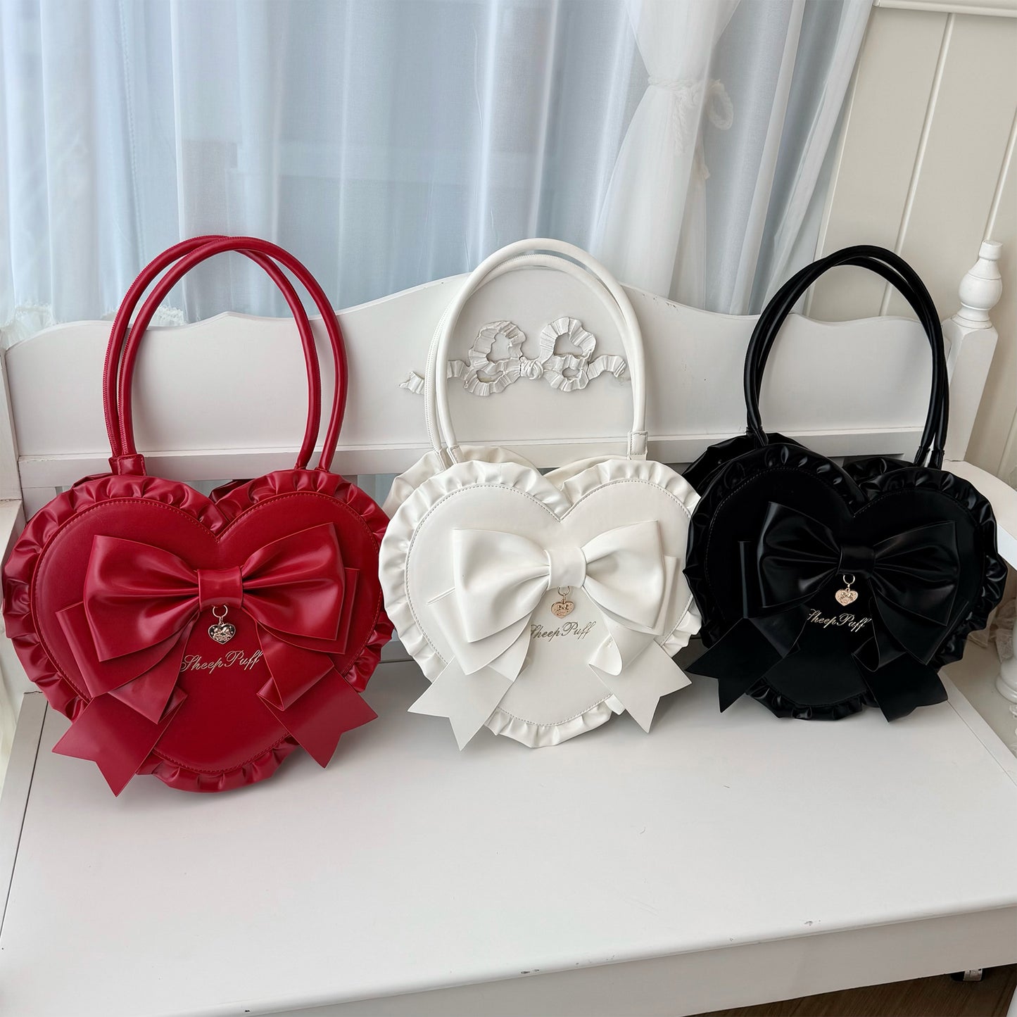 【受注予約~2/3】Lovely Ribbon ハートバッグ【Sheep Puff】