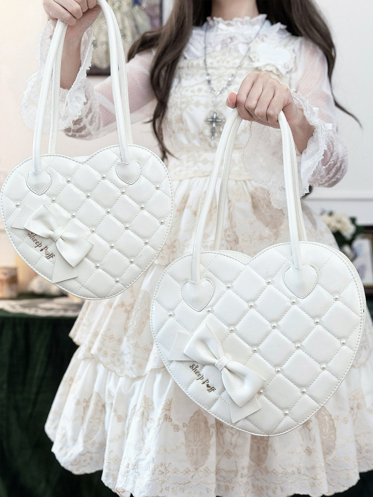 【受注予約~1/13】キルティングハートバッグ【Sheep Puff】