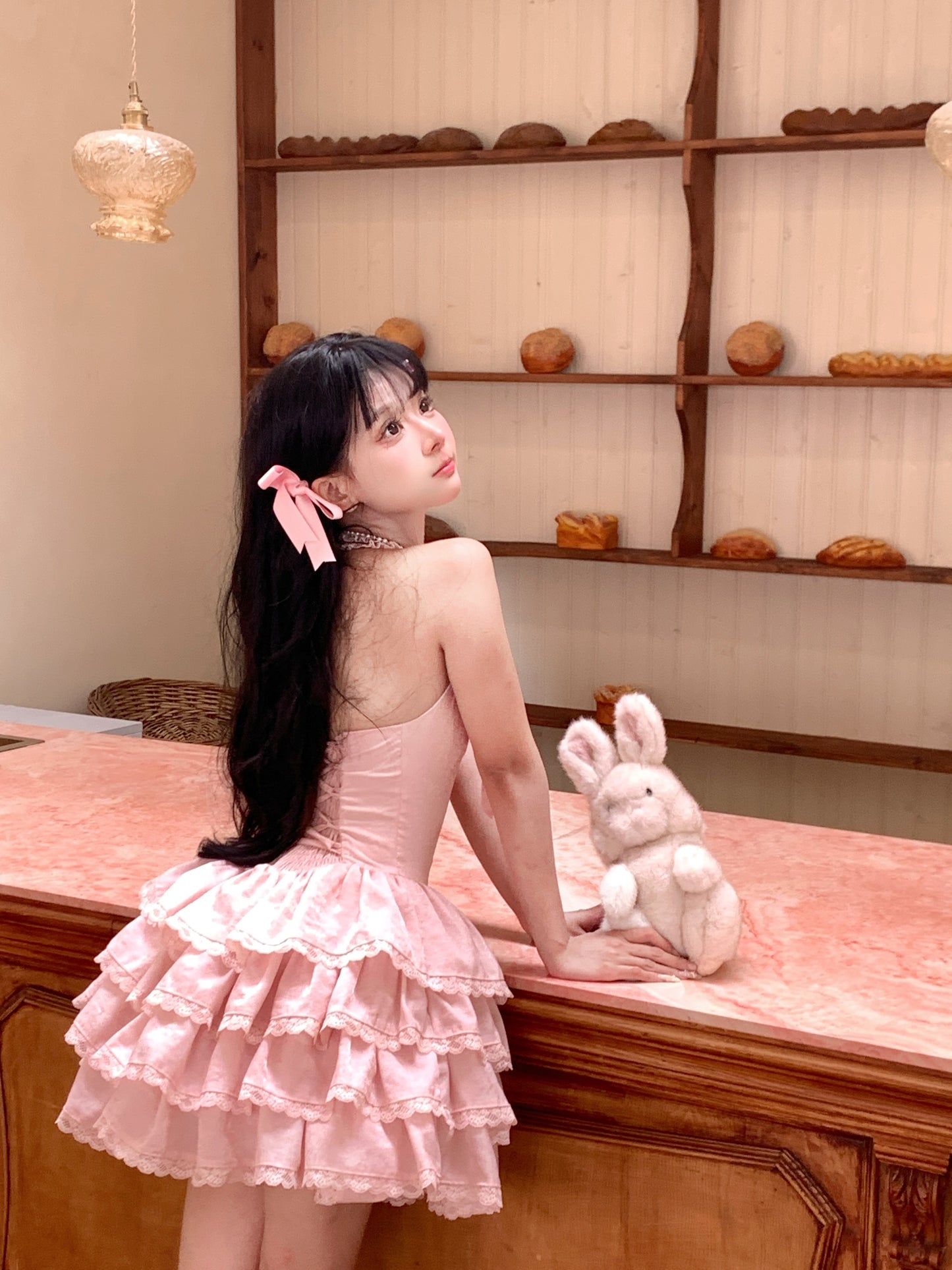 Rose Pink ホルターネックワンピース【GardeniaFille】