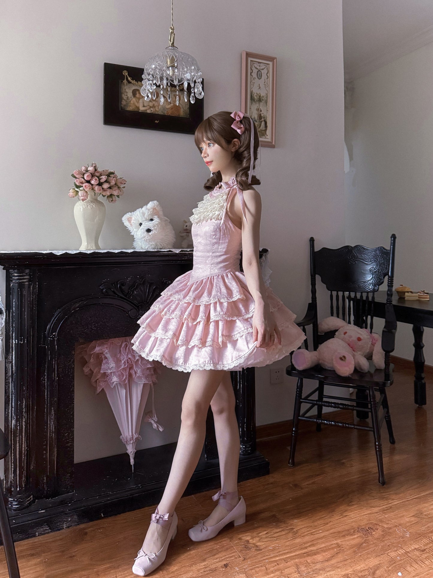 Rose Pink ホルターネックワンピース【GardeniaFille】