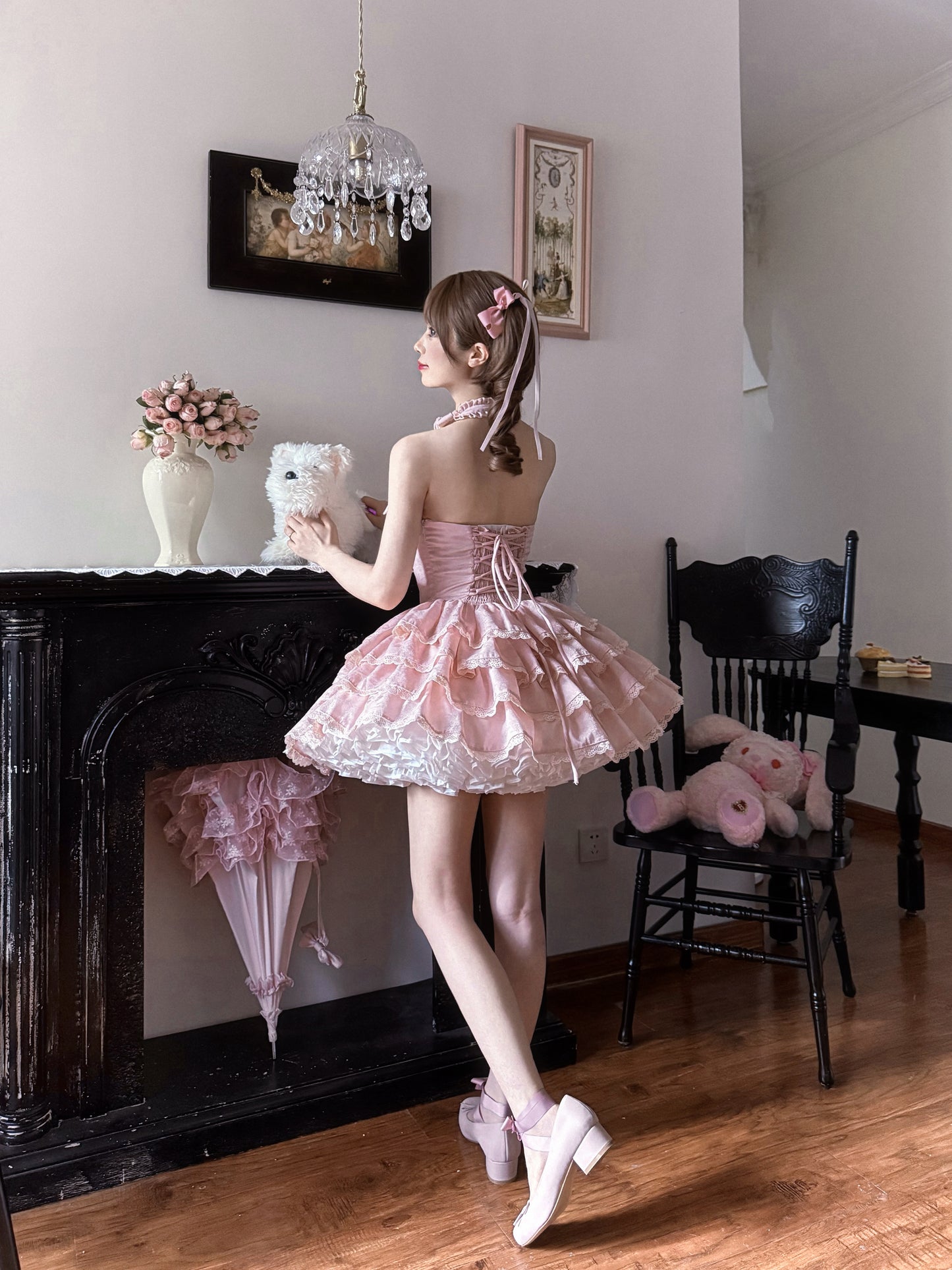 Rose Pink ホルターネックワンピース【GardeniaFille】