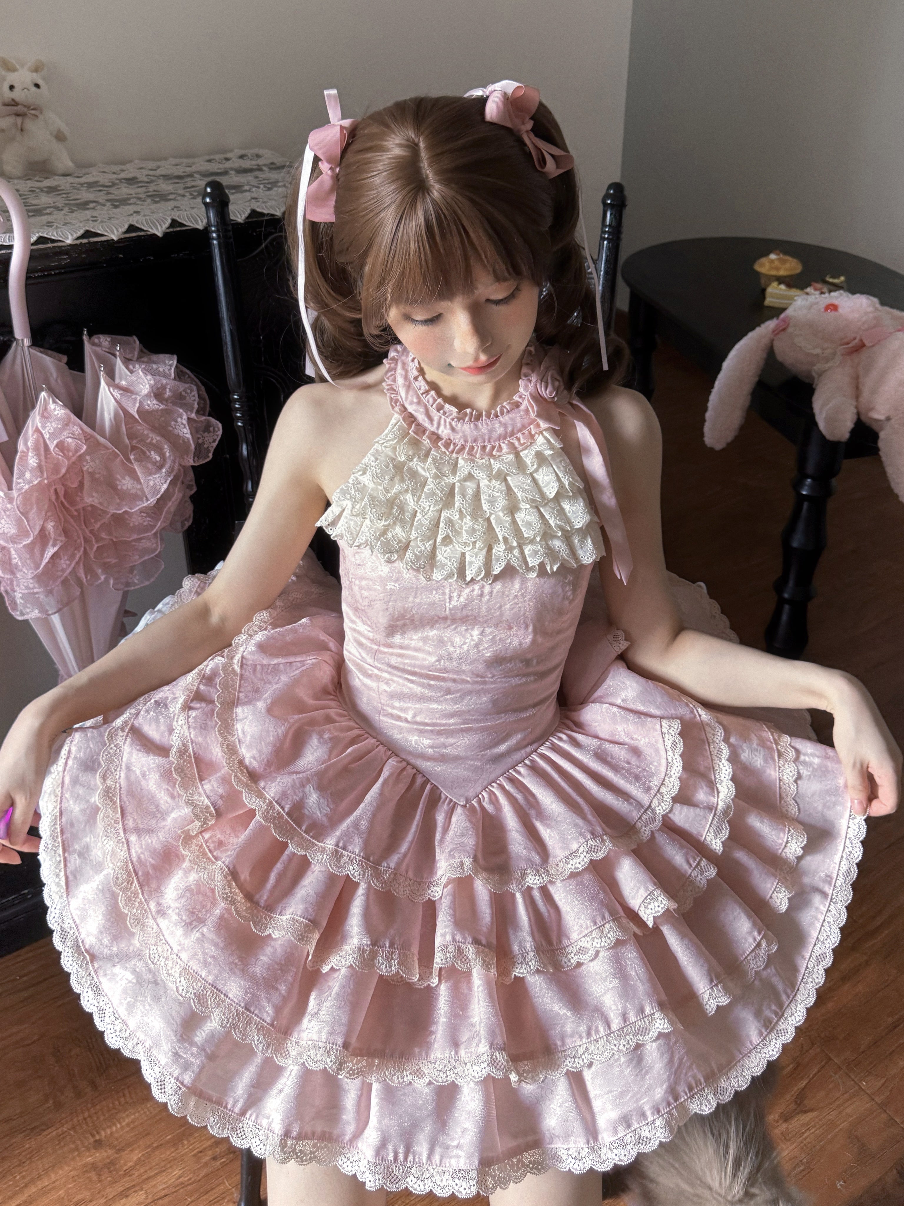 Rose Pink ホルターネックワンピース【GardeniaFille】 – Epetice