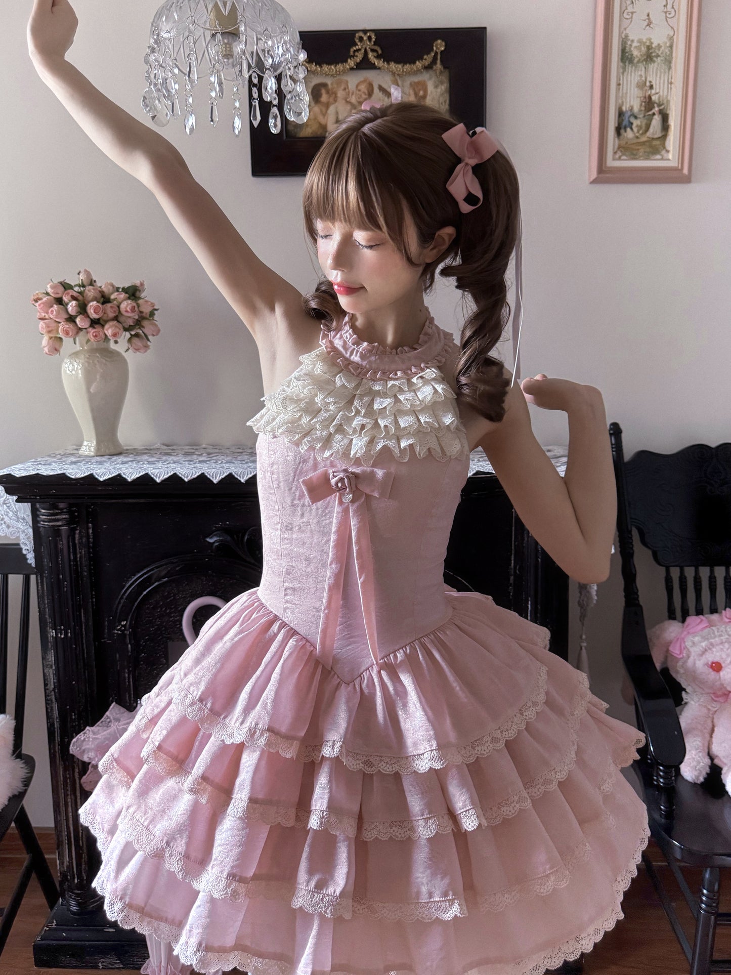 Rose Pink ホルターネックワンピース【GardeniaFille】