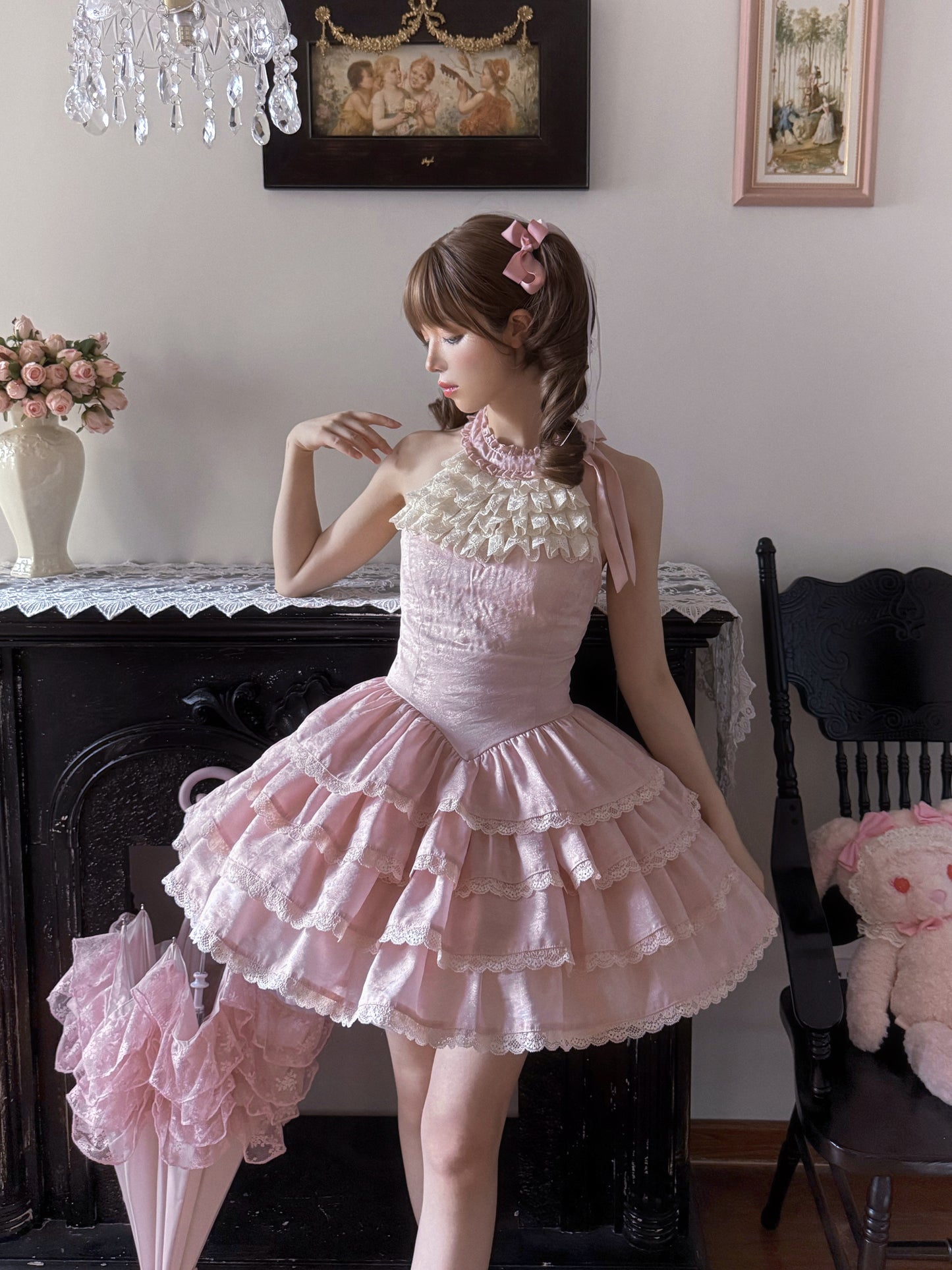 Rose Pink ホルターネックワンピース【GardeniaFille】