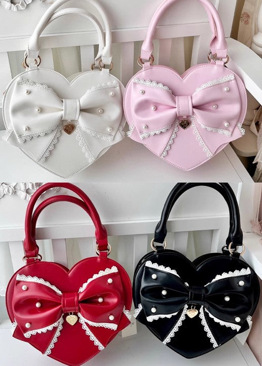 【受注予約~9/8】リボンハート ハンドバッグ【Sheep Puff】