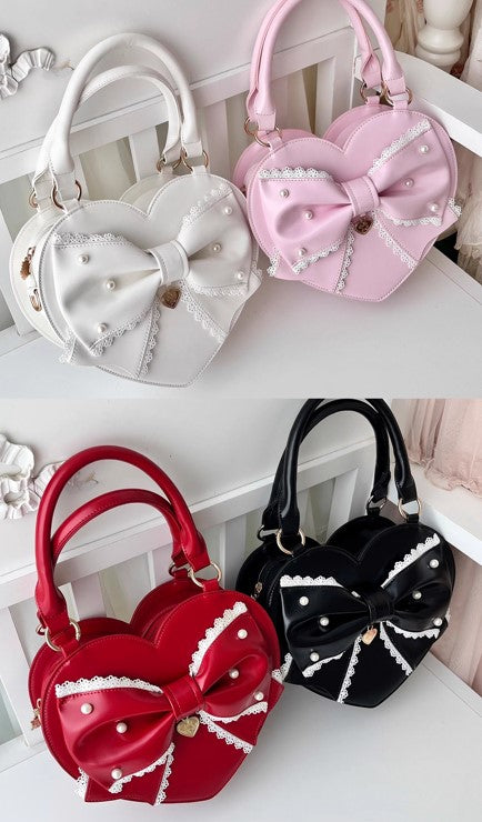 【受注予約~9/8】リボンハート ハンドバッグ【Sheep Puff】