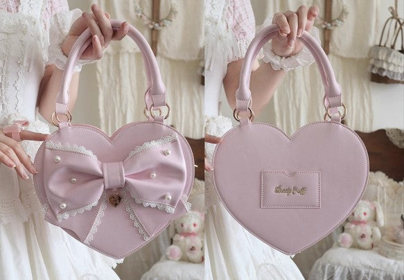 【受注予約~9/8】リボンハート ハンドバッグ【Sheep Puff】