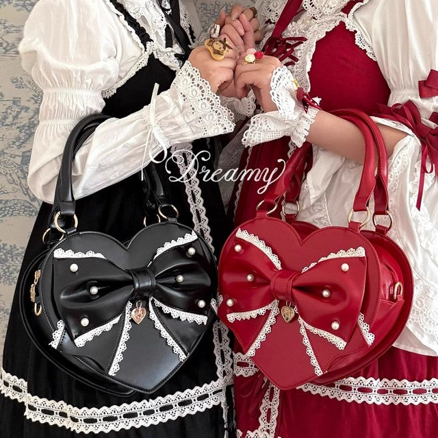 【受注予約~9/8】リボンハート ハンドバッグ【Sheep Puff】