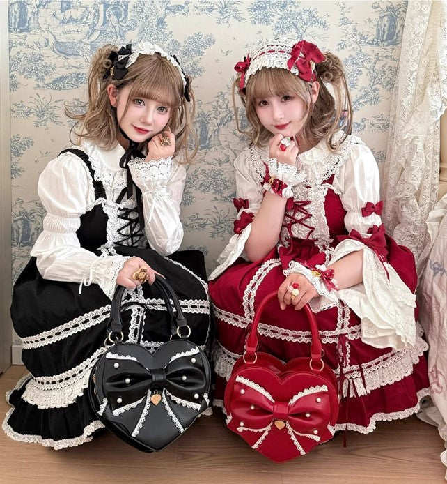 【受注予約~9/8】リボンハート ハンドバッグ【Sheep Puff】