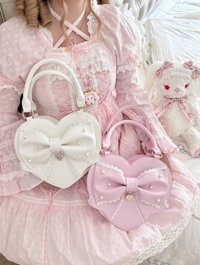 【受注予約~9/8】リボンハート ハンドバッグ【Sheep Puff】