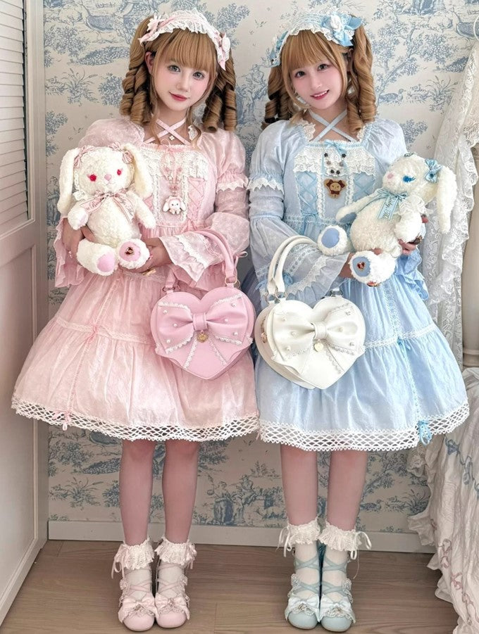 【受注予約~9/8】リボンハート ハンドバッグ【Sheep Puff】