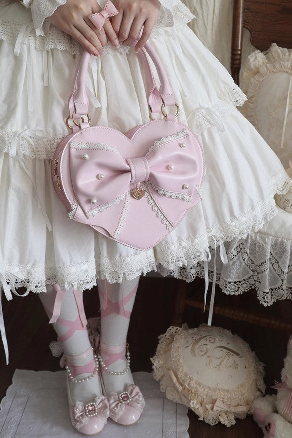 【受注予約~9/8】リボンハート ハンドバッグ【Sheep Puff】