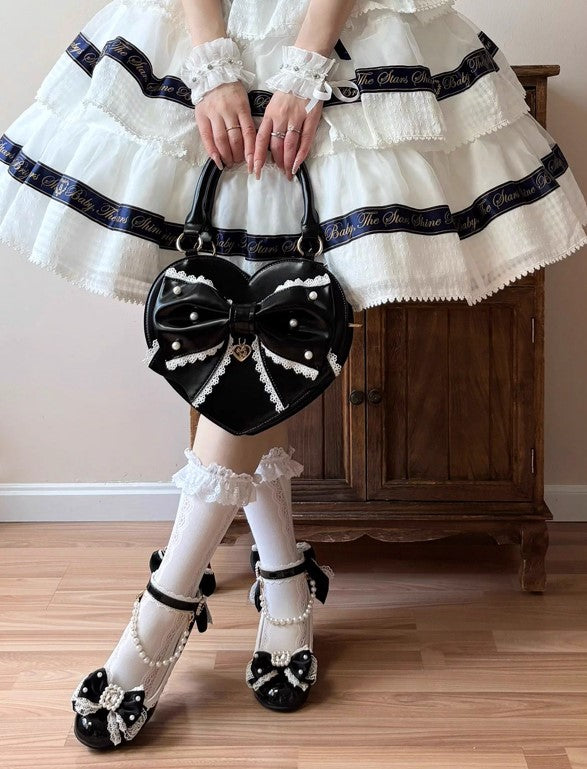 【受注予約~9/8】リボンハート ハンドバッグ【Sheep Puff】