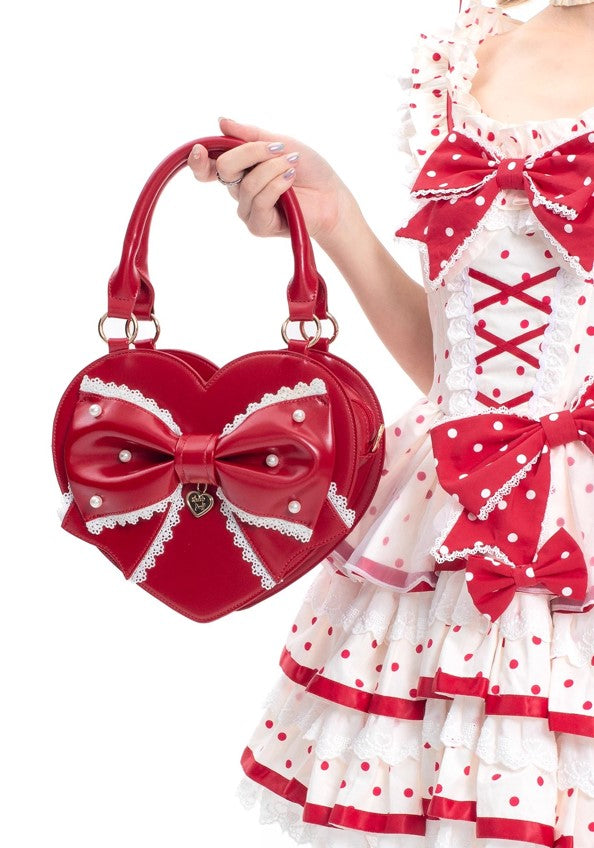 【受注予約~9/8】リボンハート ハンドバッグ【Sheep Puff】