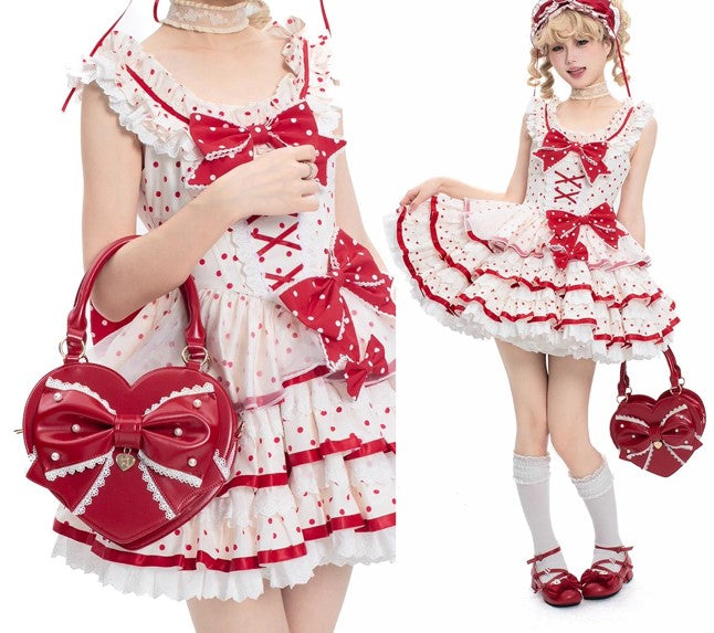 【受注予約~9/8】リボンハート ハンドバッグ【Sheep Puff】