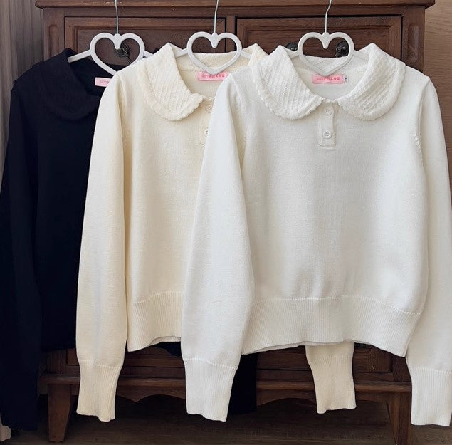 Strickoberteil mit Rundkragen und 2 Knöpfen [MIST]