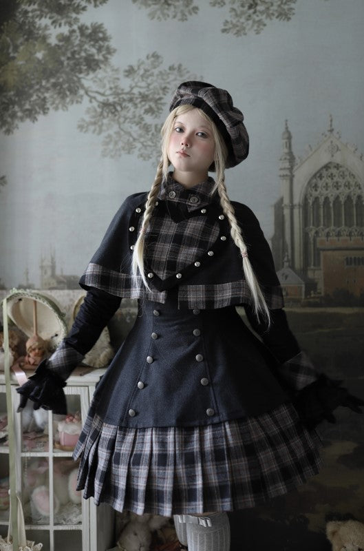 【受注予約~10/8】ハートチェック ジャンパースカート・ケープ・ブラウスセット【甜蜜梦境】