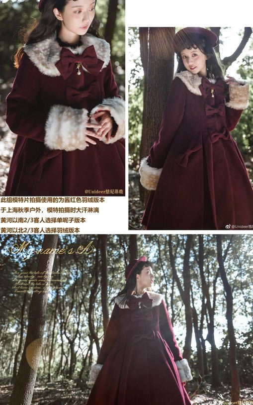 Aラインファーつきコート(裏地ダウンver.)【Unideer】