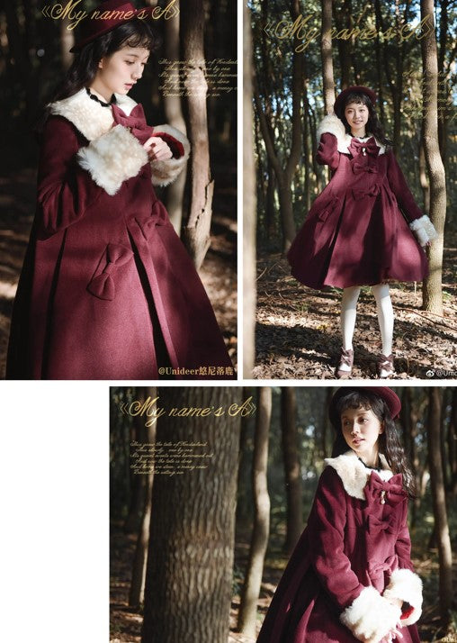 Aラインファーつきコート(裏地ダウンver.)【Unideer】