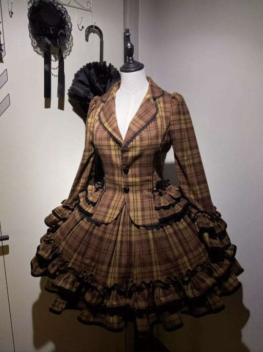 【受注予約~2/25】Chris's Notes ジャケット・スカートセット(ブラックチェック)(ブラウン)【Sugar Cookies】