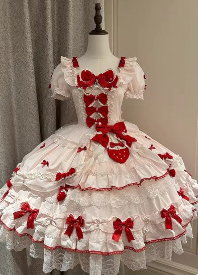 【受注予約~3/18】Strawberry Ribbon ワンピース・フルセット【Dream Lolita】