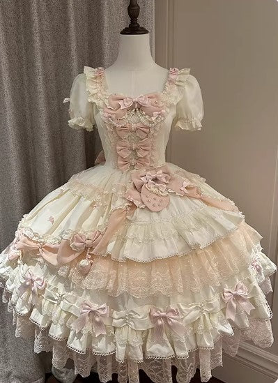 【受注予約~3/18】Strawberry Ribbon ワンピース・フルセット【Dream Lolita】