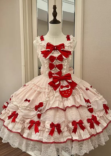 【受注予約~3/18】Strawberry Ribbon ジャンパースカート・フルセット【Dream Lolita】