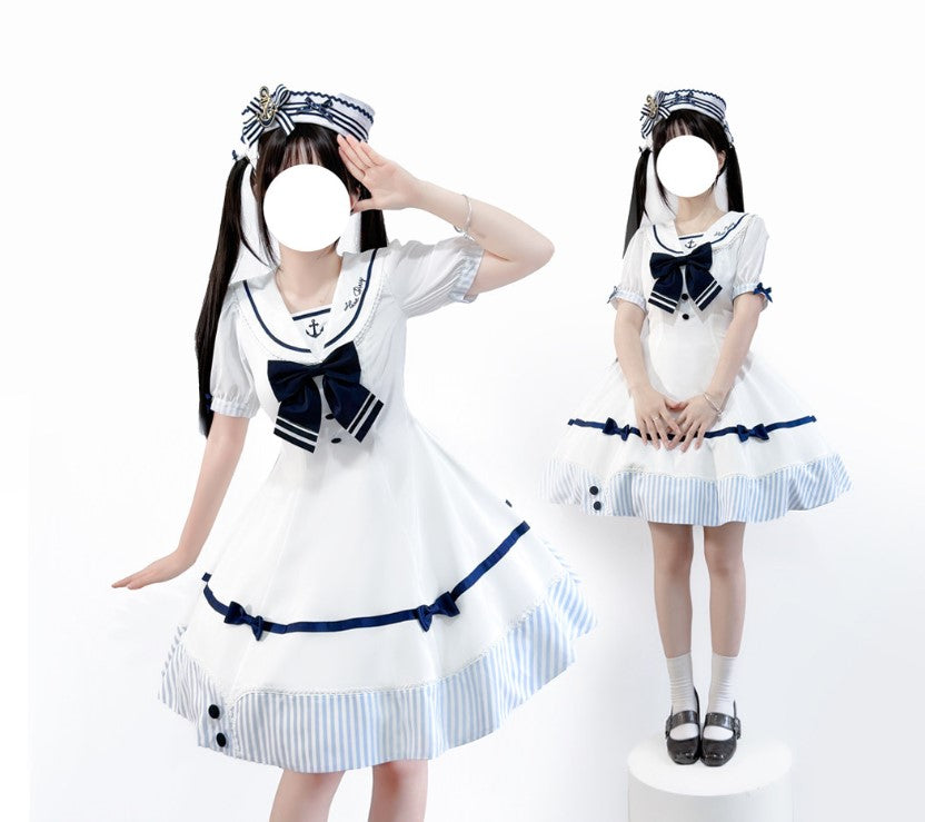 【受注予約~8/10】Little Summer セーラーワンピース・ハットセット【HawBerry】