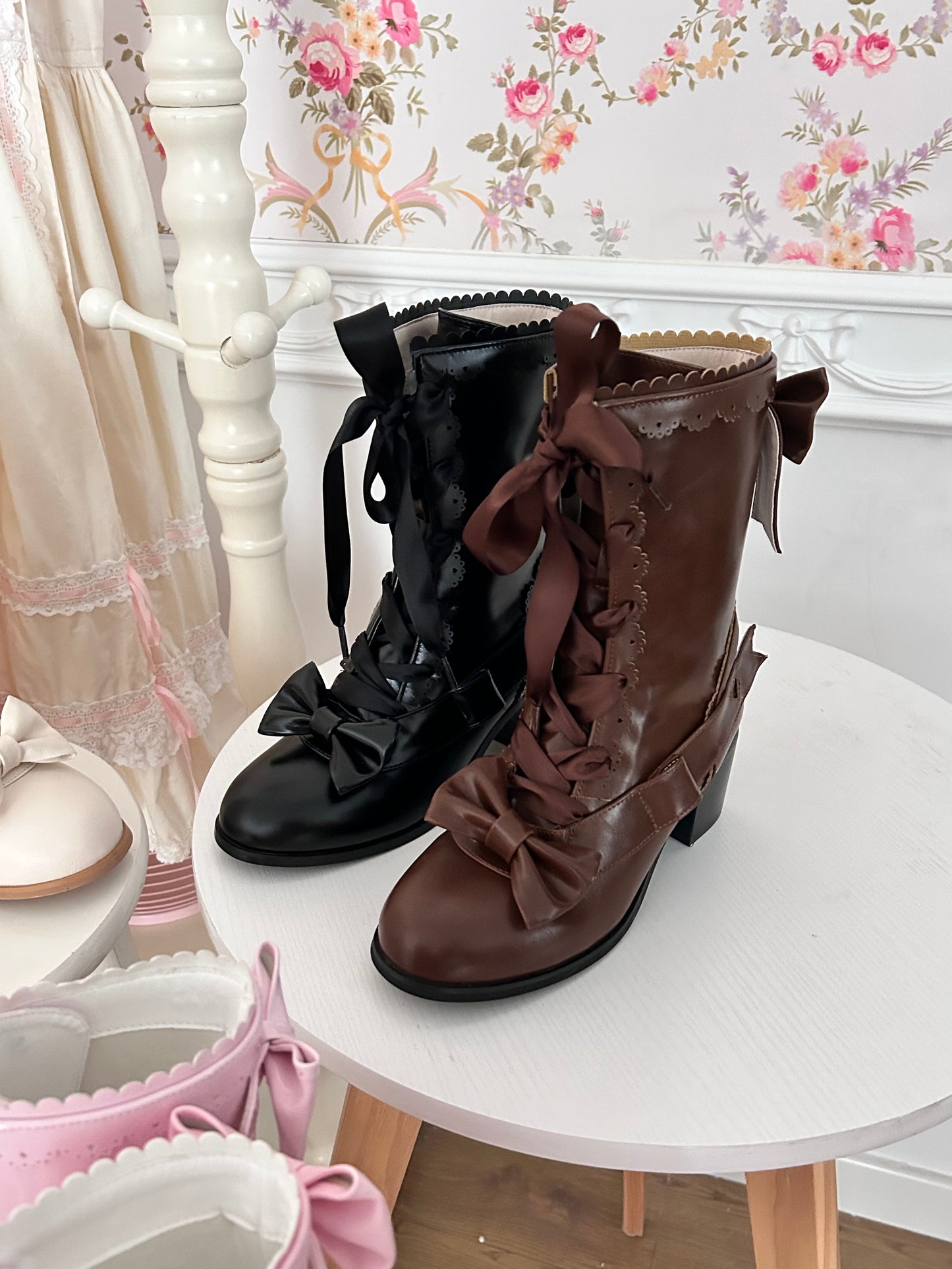 【受注予約~9/21】リボンスカラップショートブーツ【Sheep Puff】