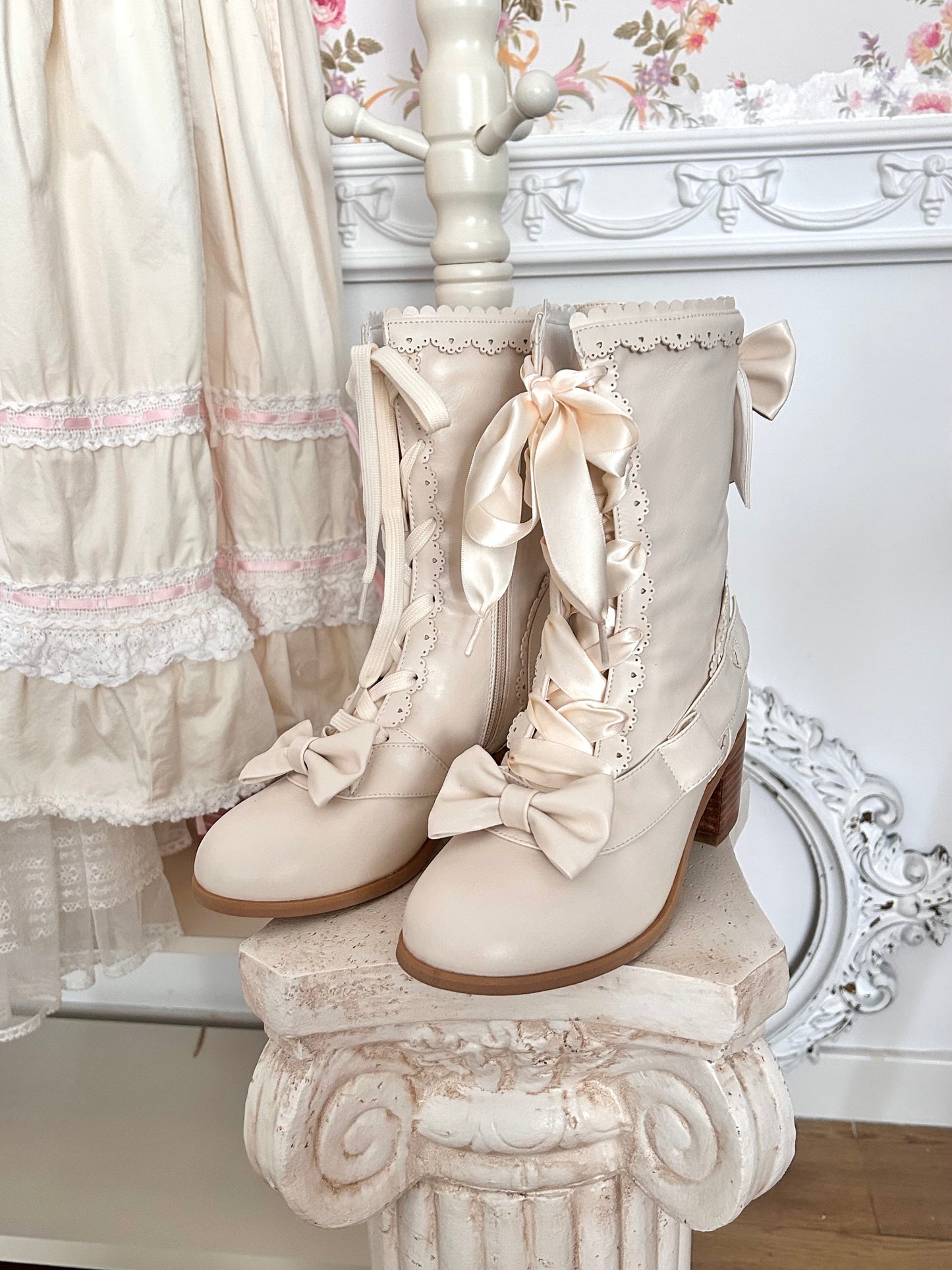 【受注予約~9/21】リボンスカラップショートブーツ【Sheep Puff】