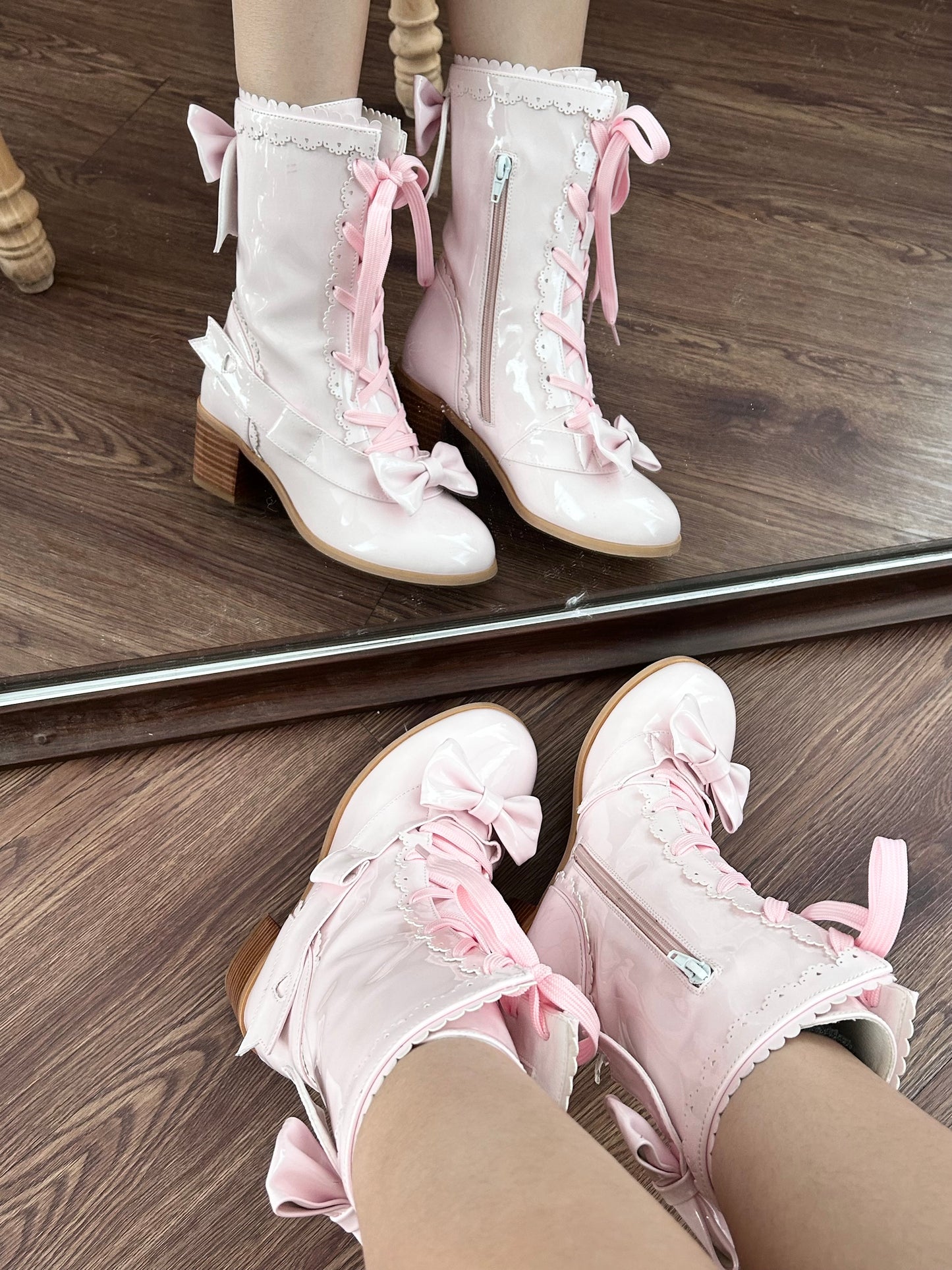 【受注予約~9/21】リボンスカラップショートブーツ【Sheep Puff】