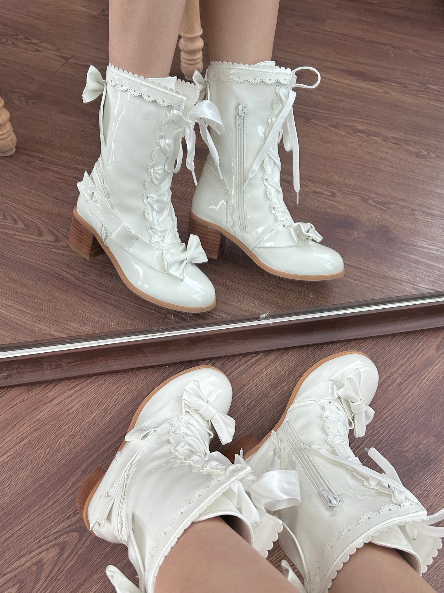 【受注予約~9/21】リボンスカラップショートブーツ【Sheep Puff】