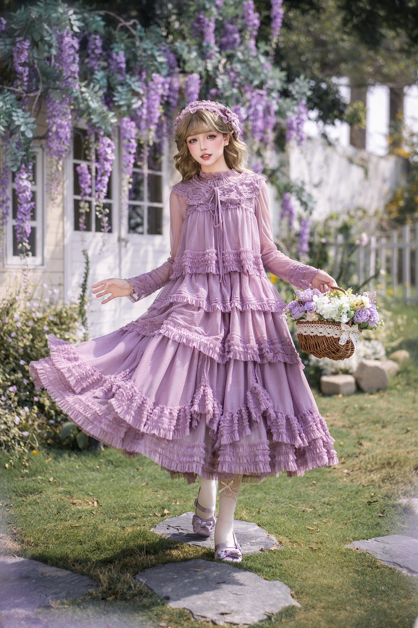 Gepunktetes Tüll-Stufenkleid (110 cm) [Nan'i Western Clothing]