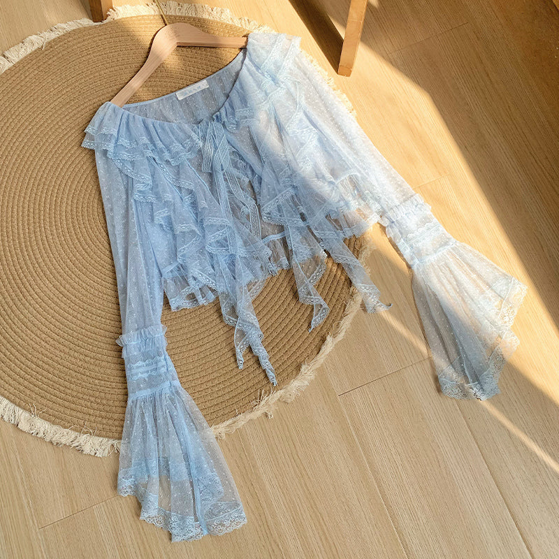 Clear Wind ドットチュール姫袖カーディガン【With Pujji】