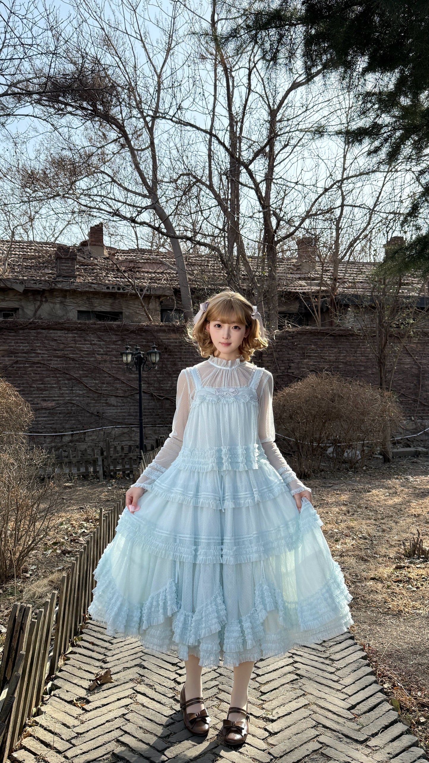 【受注予約~4/16】ドットチュールティアードジャンパースカート（125cm）【暖屿洋装】