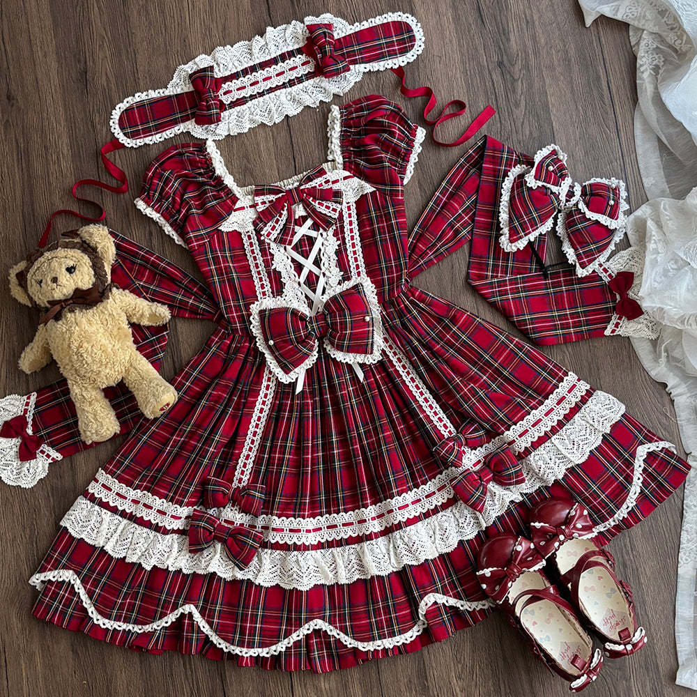 【受注予約~10/16】Ancient Petal Cake ワンピース・ジャンパースカート(チェックver.）【Miss Point】