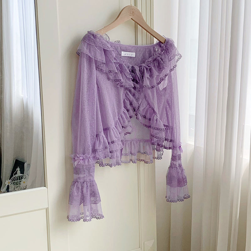 Tüll-Cardigan mit Blumengesicht und Punkten [mit Pujji]