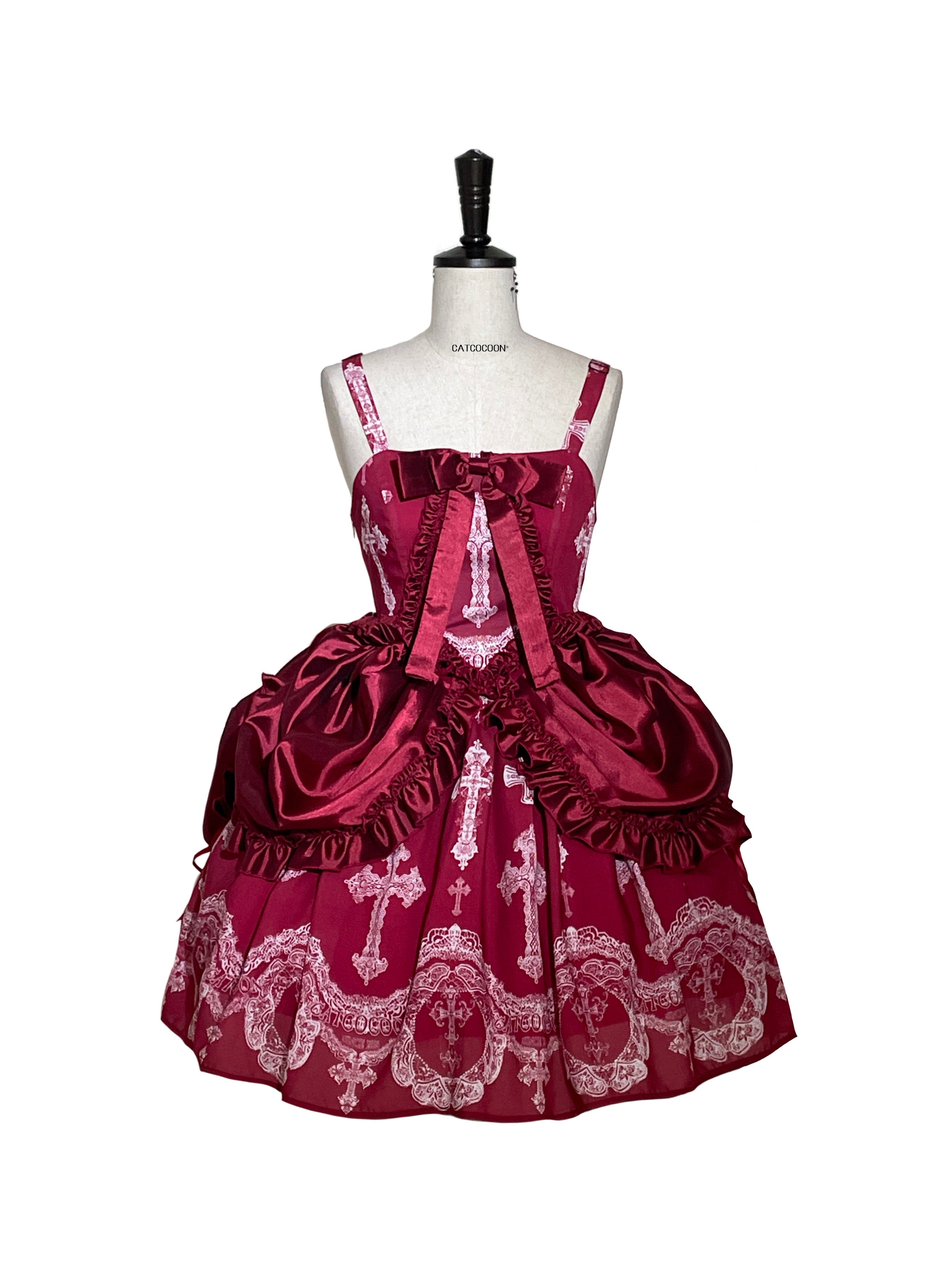 A/P　ローズジェイル柄ジャンスカ　ボルドー　未使用 Lacy Cross ジャンパースカート【CATCOCOON】 – Epetice