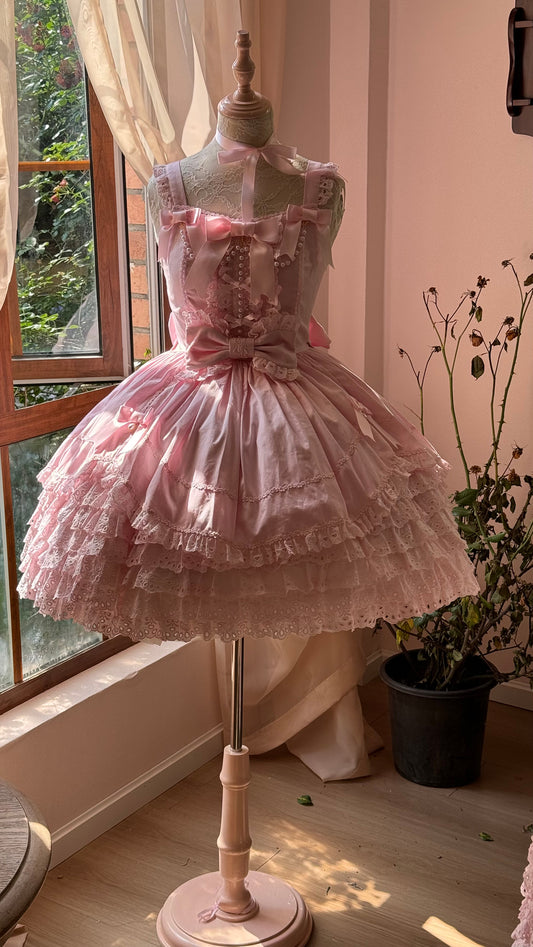 【受注予約~3/12】フリルローズデコレーション ジャンパースカート【小能熊】