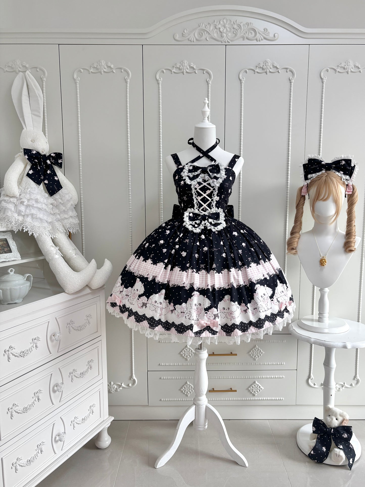 【受注予約~11/18】Polka Dot Puppy ジャンパースカート【兔果芋園】